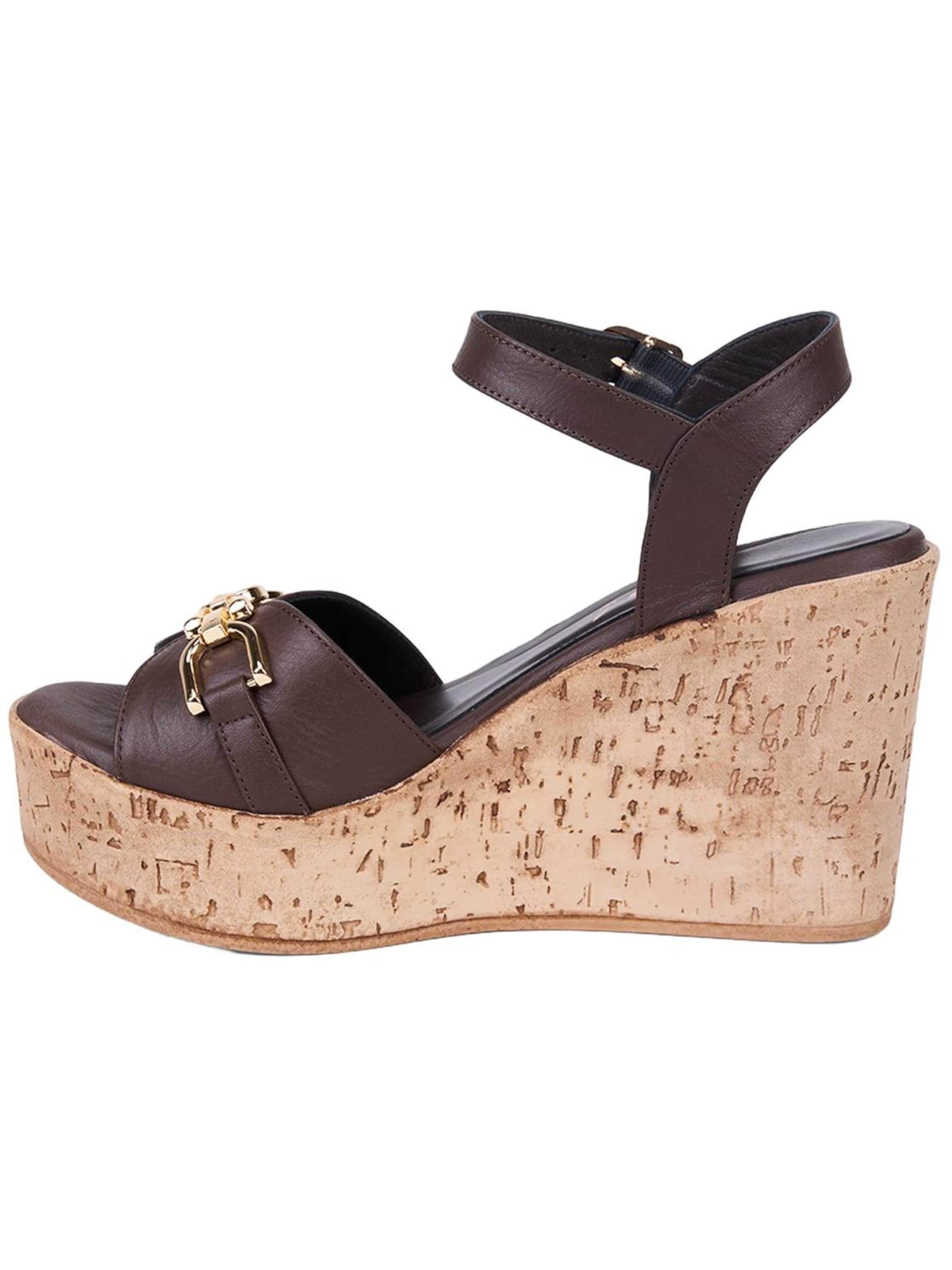 Desa - Sandalias de dedo 'DESA Damen-Keilsandalen aus Leder mit goldenen Details' en marrón