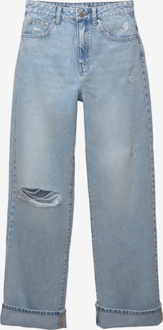 Wide leg Jeans de la Pull&Bear pe albastru: față