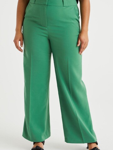 WE Fashion Zvonové kalhoty Kalhoty s puky – zelená: přední strana