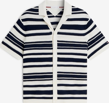 TOMMY HILFIGER Neuletakki 'Regular Fit Breton Stripe Short Sleeve' värissä beige: etupuoli