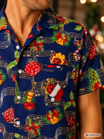 Regular fit Camicia 'Christmas Music' di King Kameha in blu