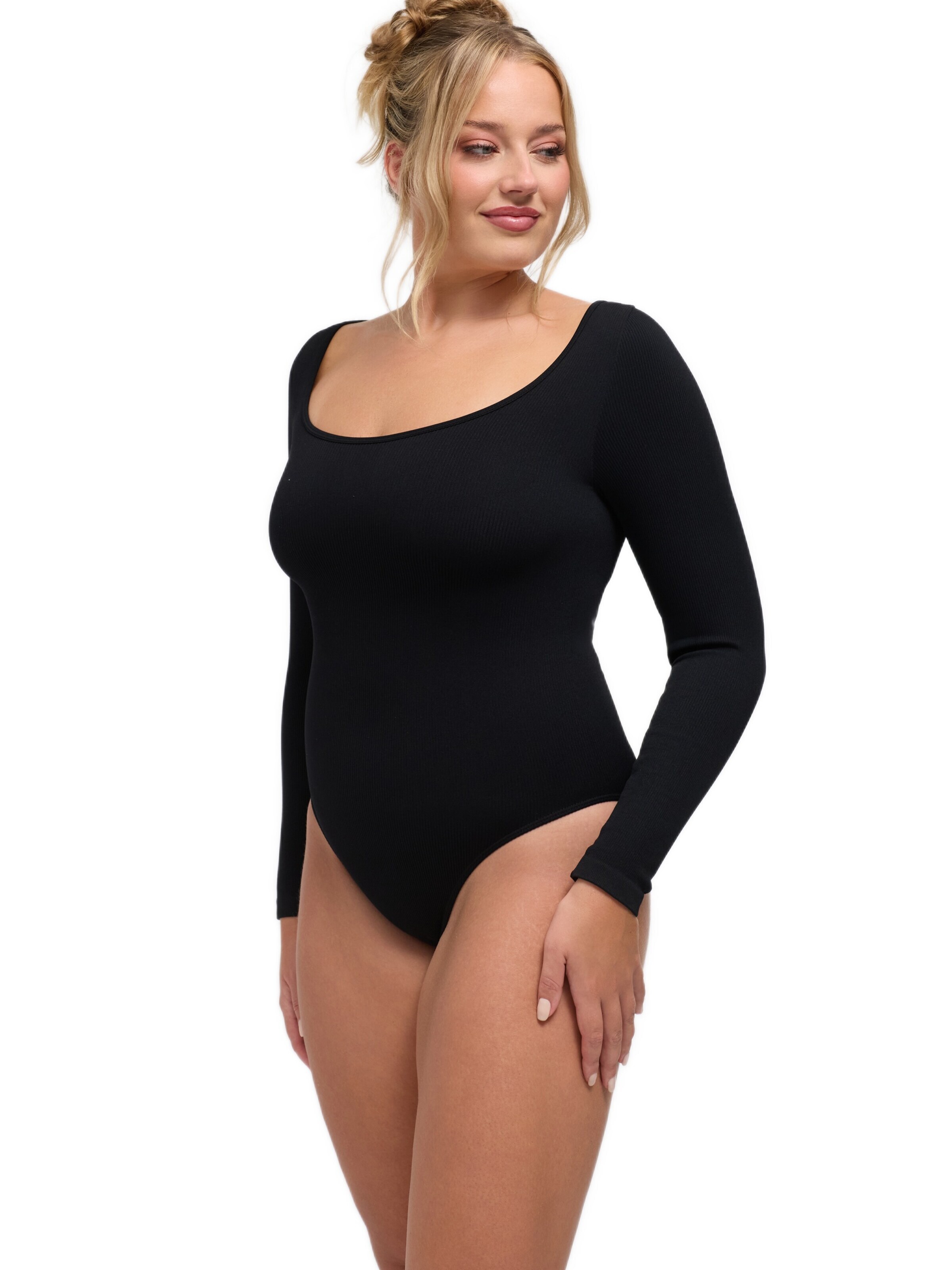 cfab Body 'Ribbed Longsleeve Sculpting Bodysuit with Slip' in Zwart