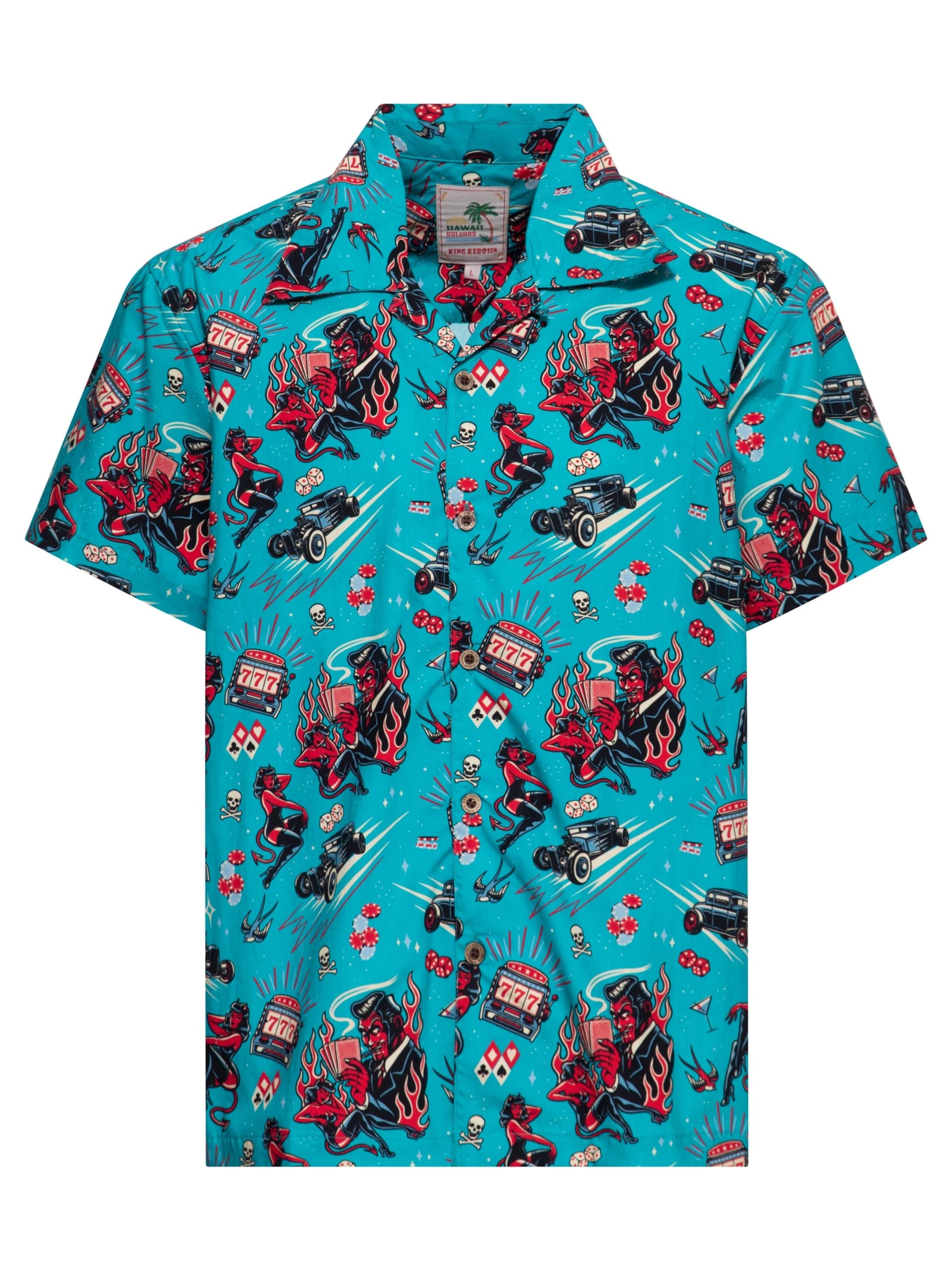 King Kerosin Regular fit Button Up Shirt 'Rockabilly Hot Devil' in Blue: front