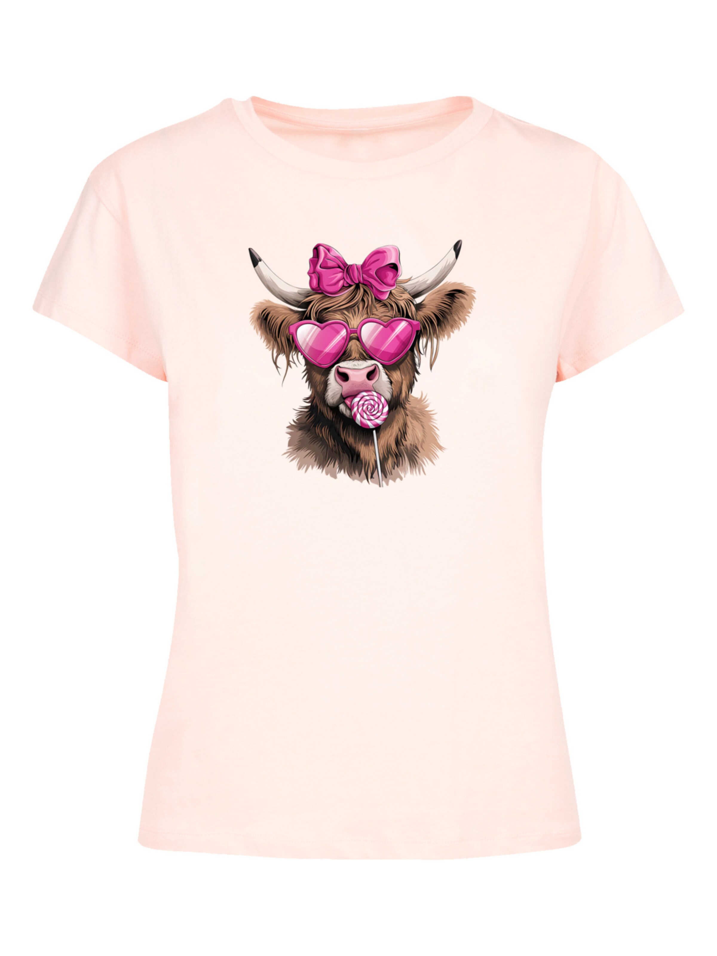F4NT4STIC T-Shirt 'Highland Cow Valentinstag Sonnenbrille' in Pink: Vorderseite