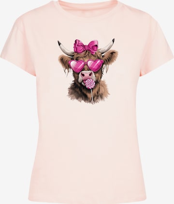 F4NT4STIC T-Shirt 'Highland Cow Valentinstag Sonnenbrille' in Pink: Vorderseite