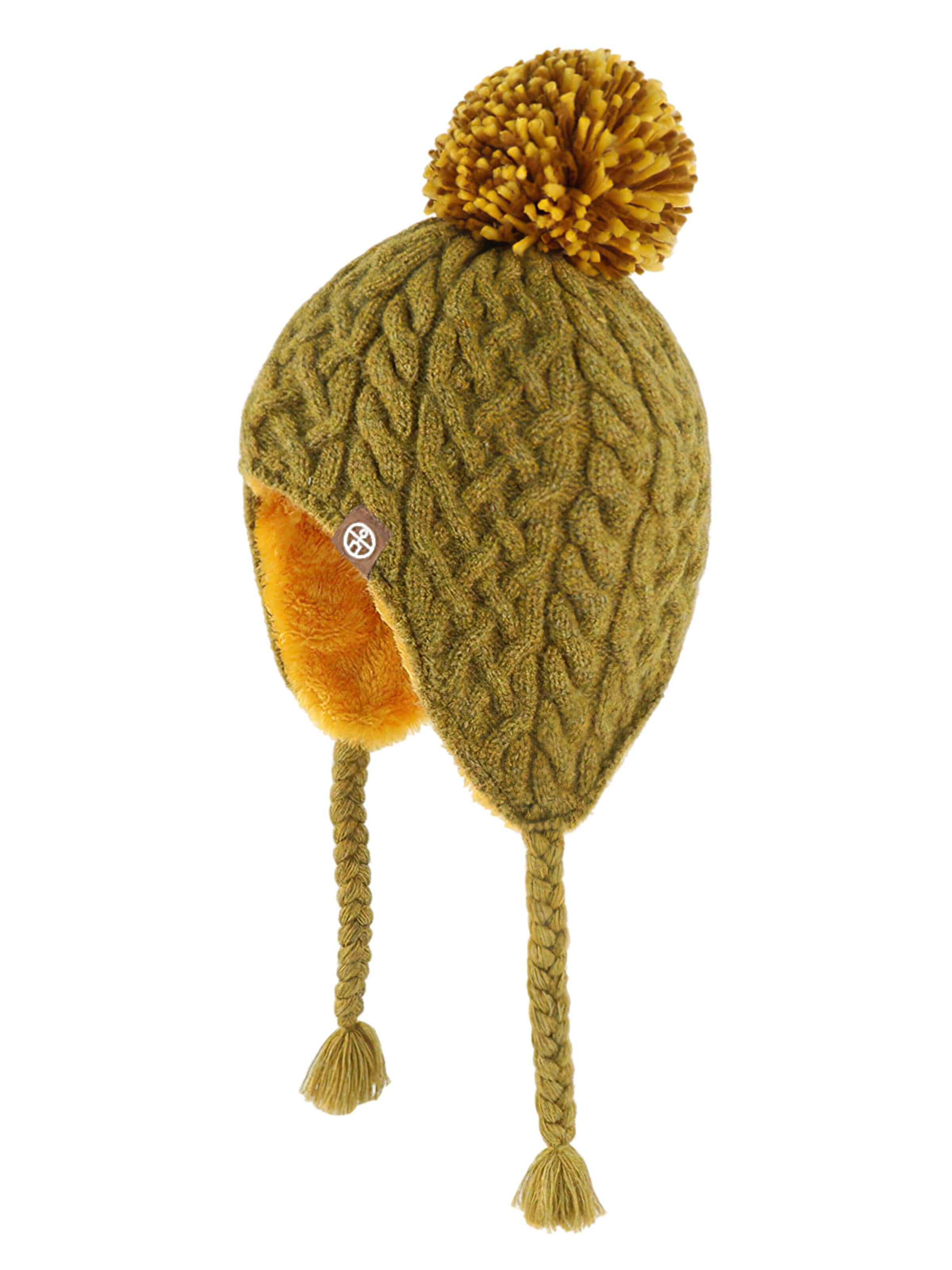 Magicshe Beanie 'Kinder Wintermütze mit Bommel, warmem Futter und langem Ohrenschutz' in Green: front