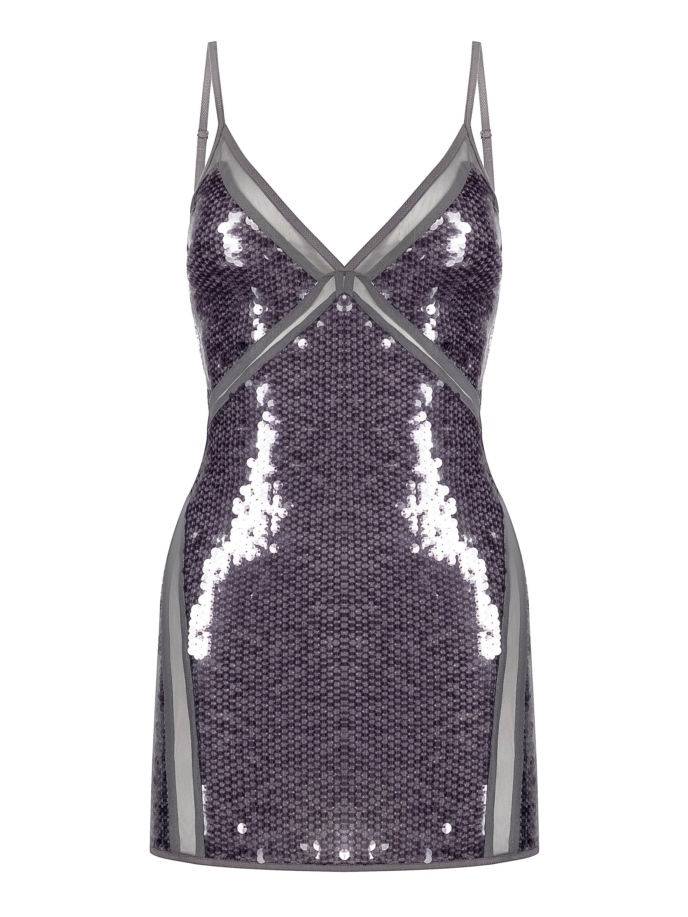 GOD SAVE QUEENS Cocktail Dress 'Sirena' in Silver: front