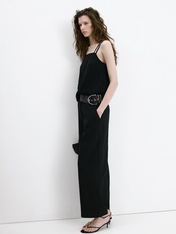 MANGO Wide leg Broek 'Espresso' in Zwart