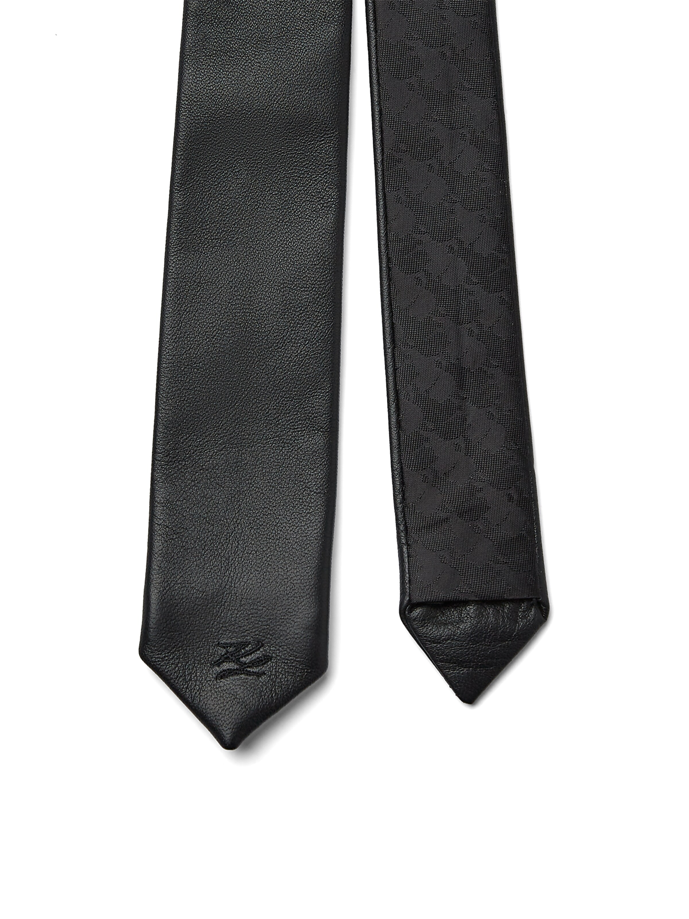 Karl Lagerfeld Šála ' K/Autograph Lederkrawatte ' – černá