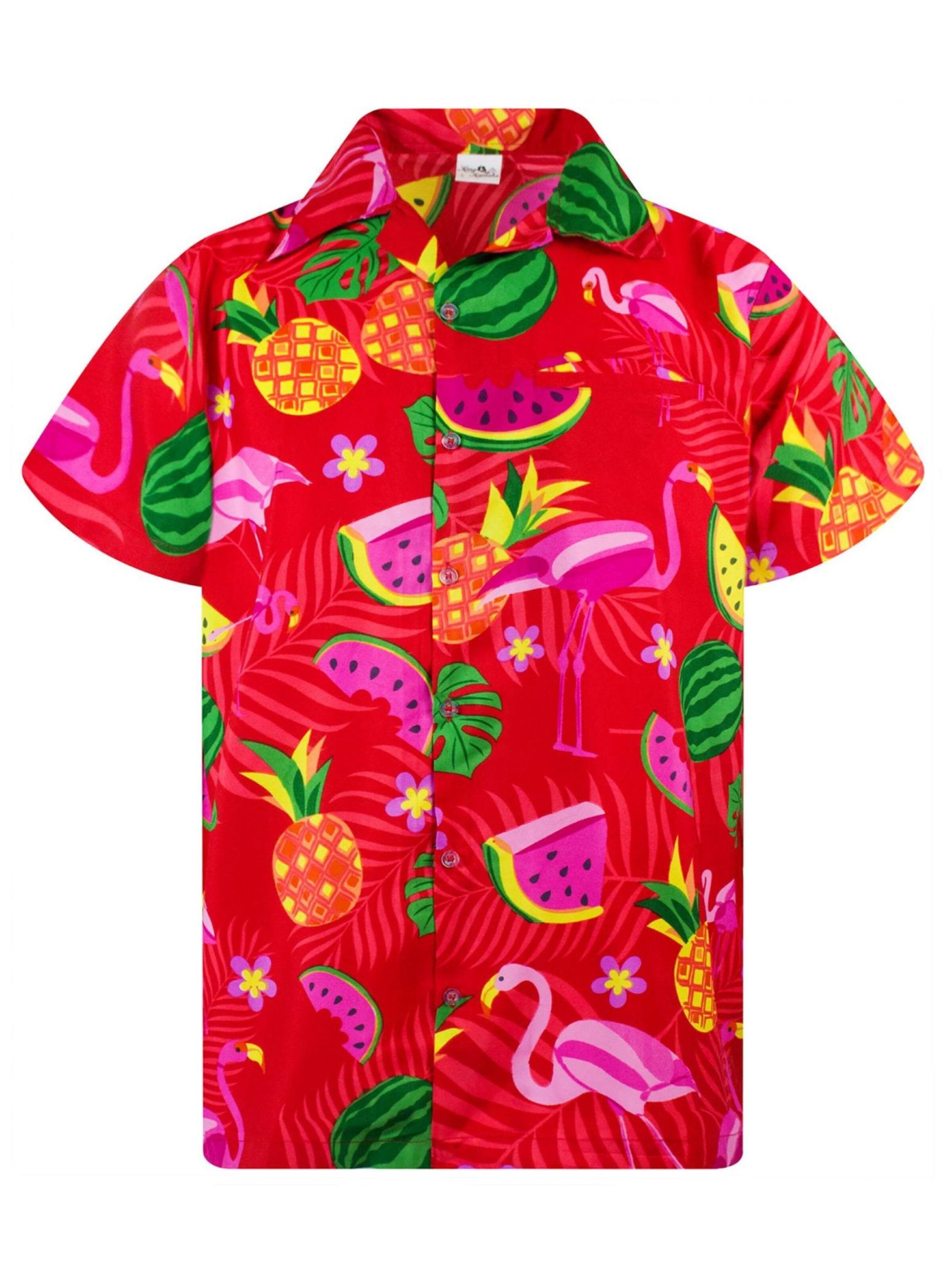 King Kameha Shirt 'Flamingo Melone'‌‌‌‌‌‌‌ in Rot: Vorderseite