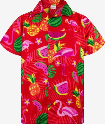 King Kameha Shirt 'Flamingo Melone' in Red: front