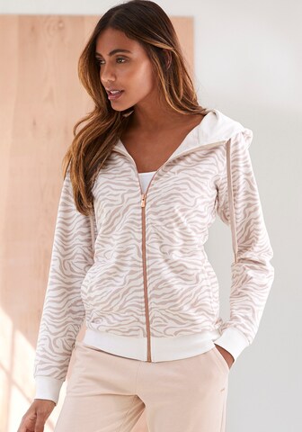 LASCANA Zip-Up Hoodie in Beige: front