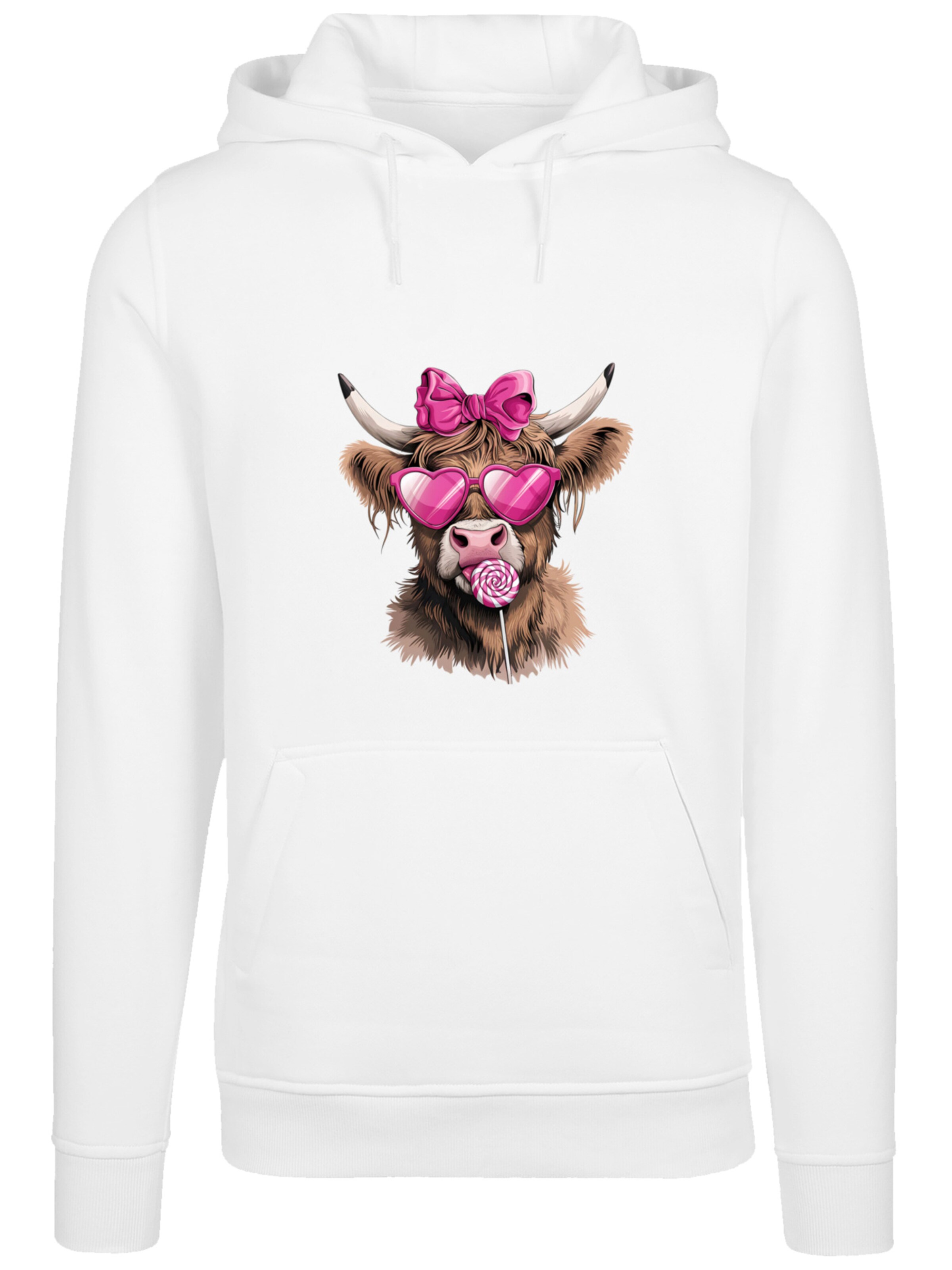 F4NT4STIC Sweatshirt 'Highland Cow Valentinstag Sonnenbrille' in White: front