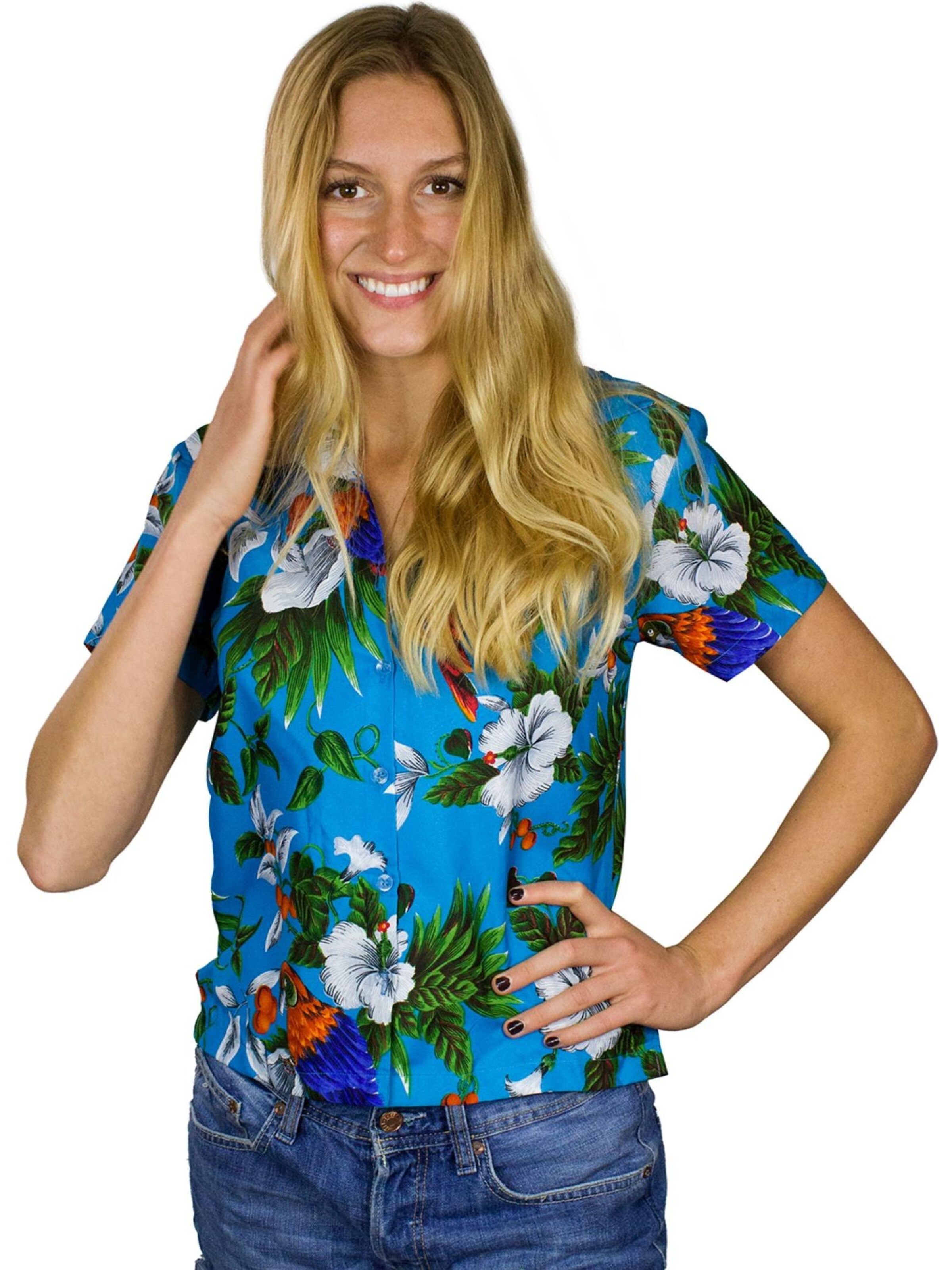 King Kameha Bluse 'Cherryparrot'‌‌‌‌‌‌‌‌‌‌ in Blau