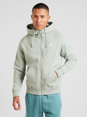 Nike Sportswear Средняя посадка Кофта на молнии 'Club Fleece' в Зеленый: спереди