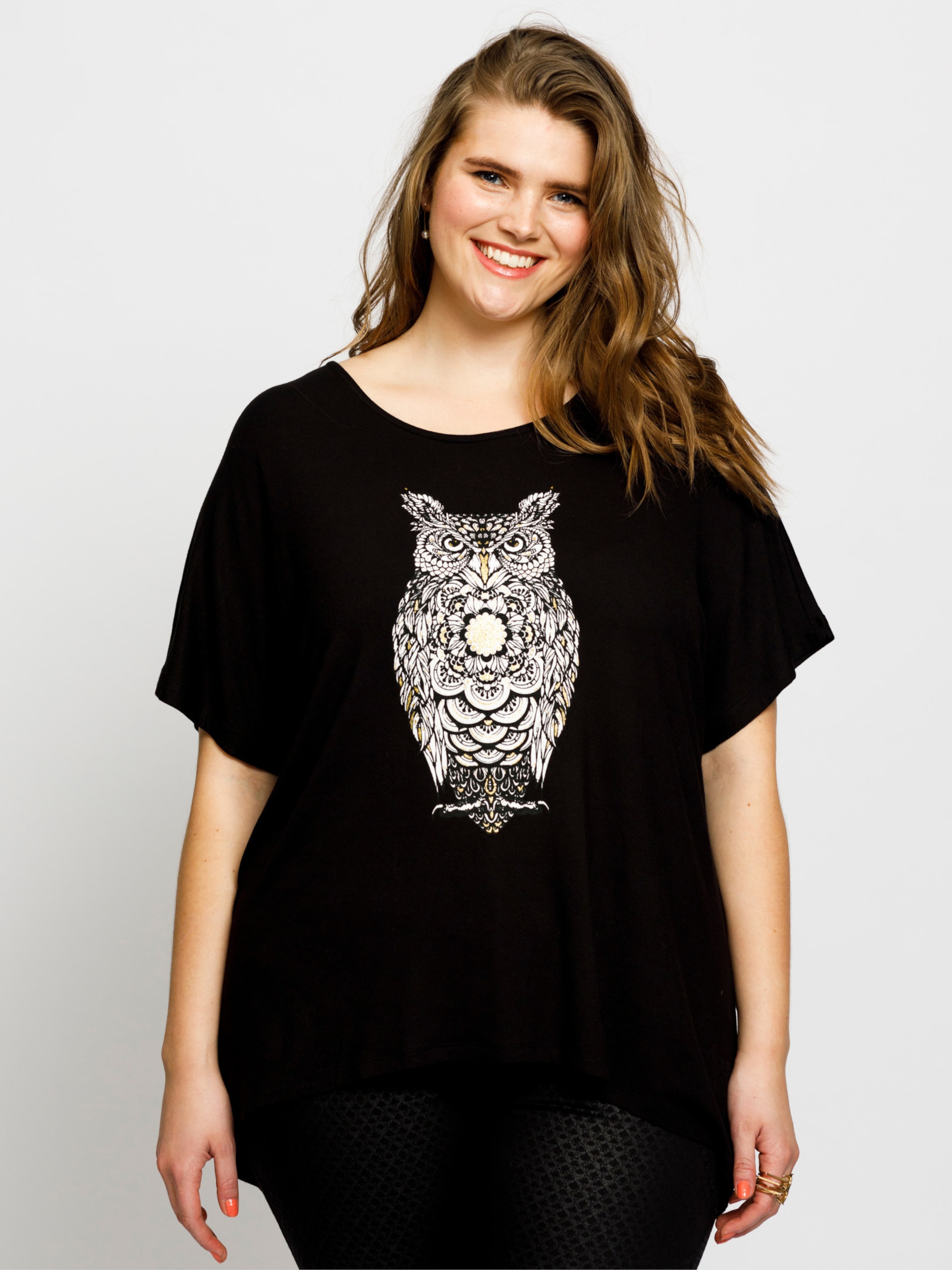 Frauen Shirts & Tops NO.1 by OX T-Shirt 'Owl' in Schwarz - AA50397 Frauen Shirts & Tops NO.1 by OX T-Shirt 'Owl' in Schwarz - AA50397