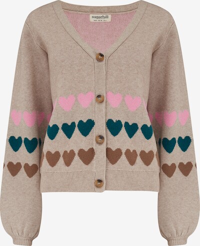 Sugarhill Brighton Strickjacke 'Adrian' in hellbeige / braun / smaragd / rosa, Produktansicht