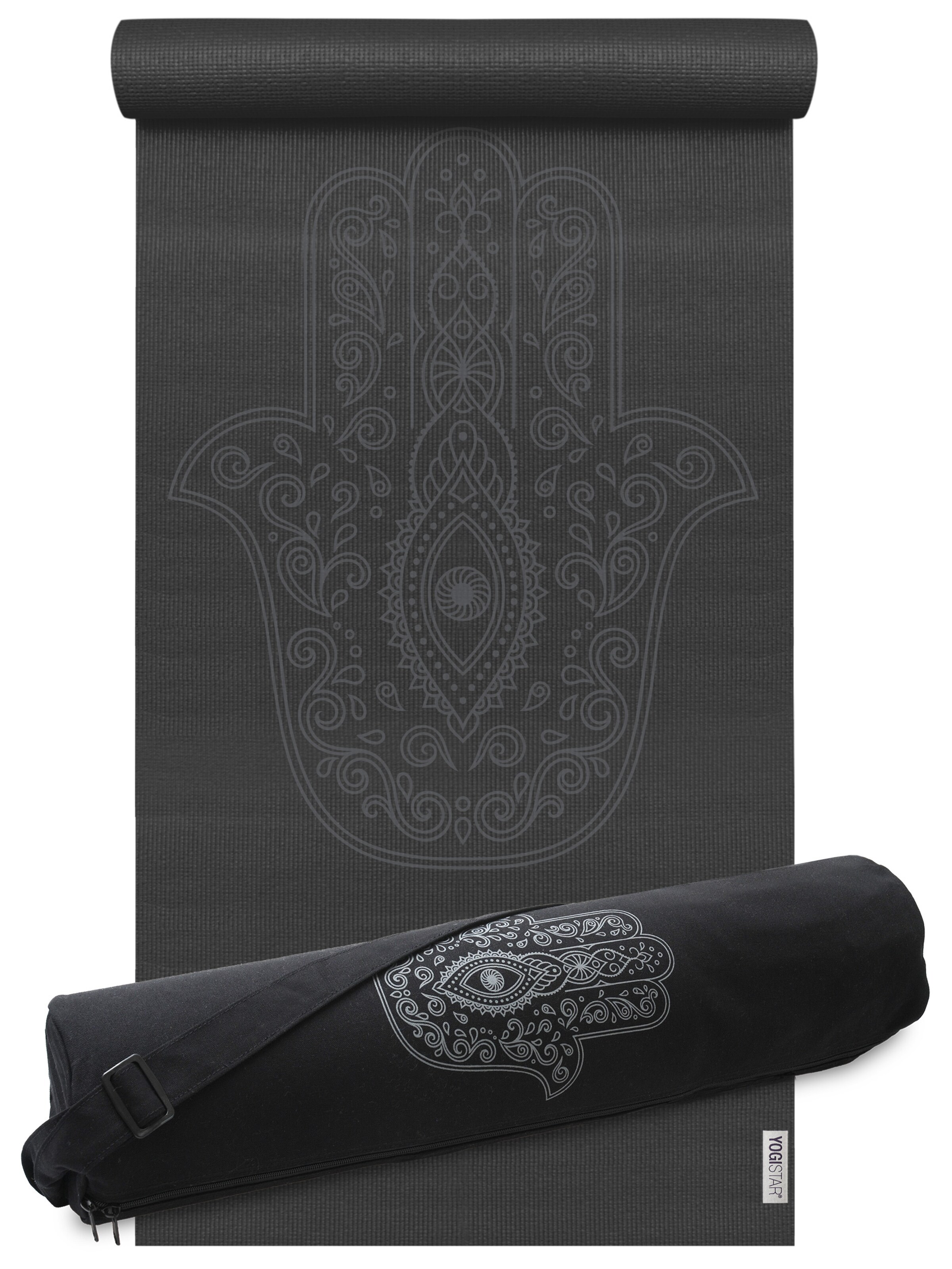 YOGISTAR.COM Matte 'Hand Of Fatima' in Schwarz: Vorderseite