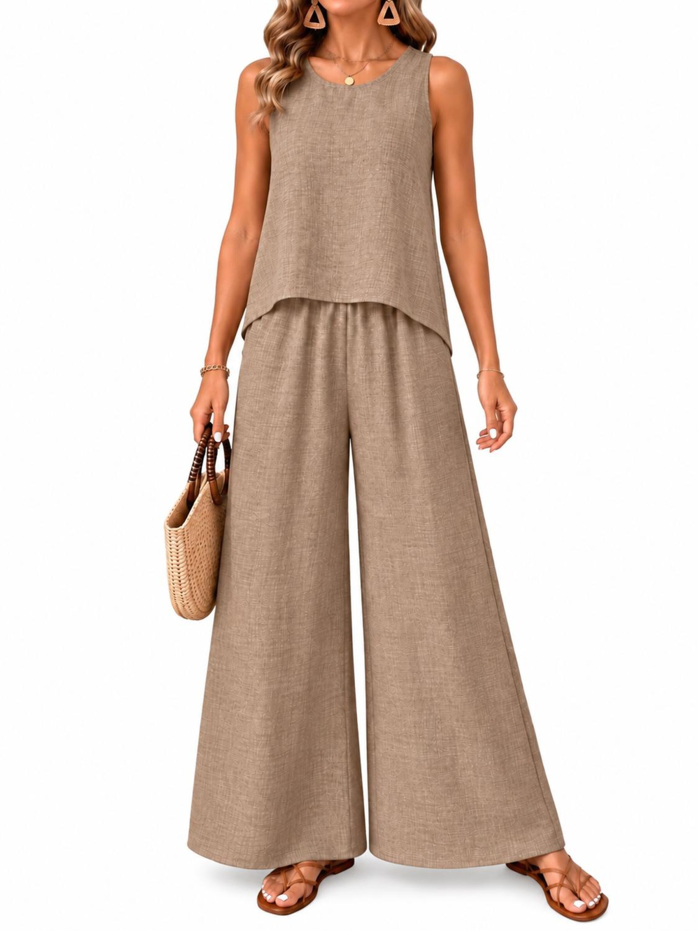 SPORTS36.NL Jurk 'Women's Sleeveless Linen-Blend 2-Piece Set' in Grijs: voorkant