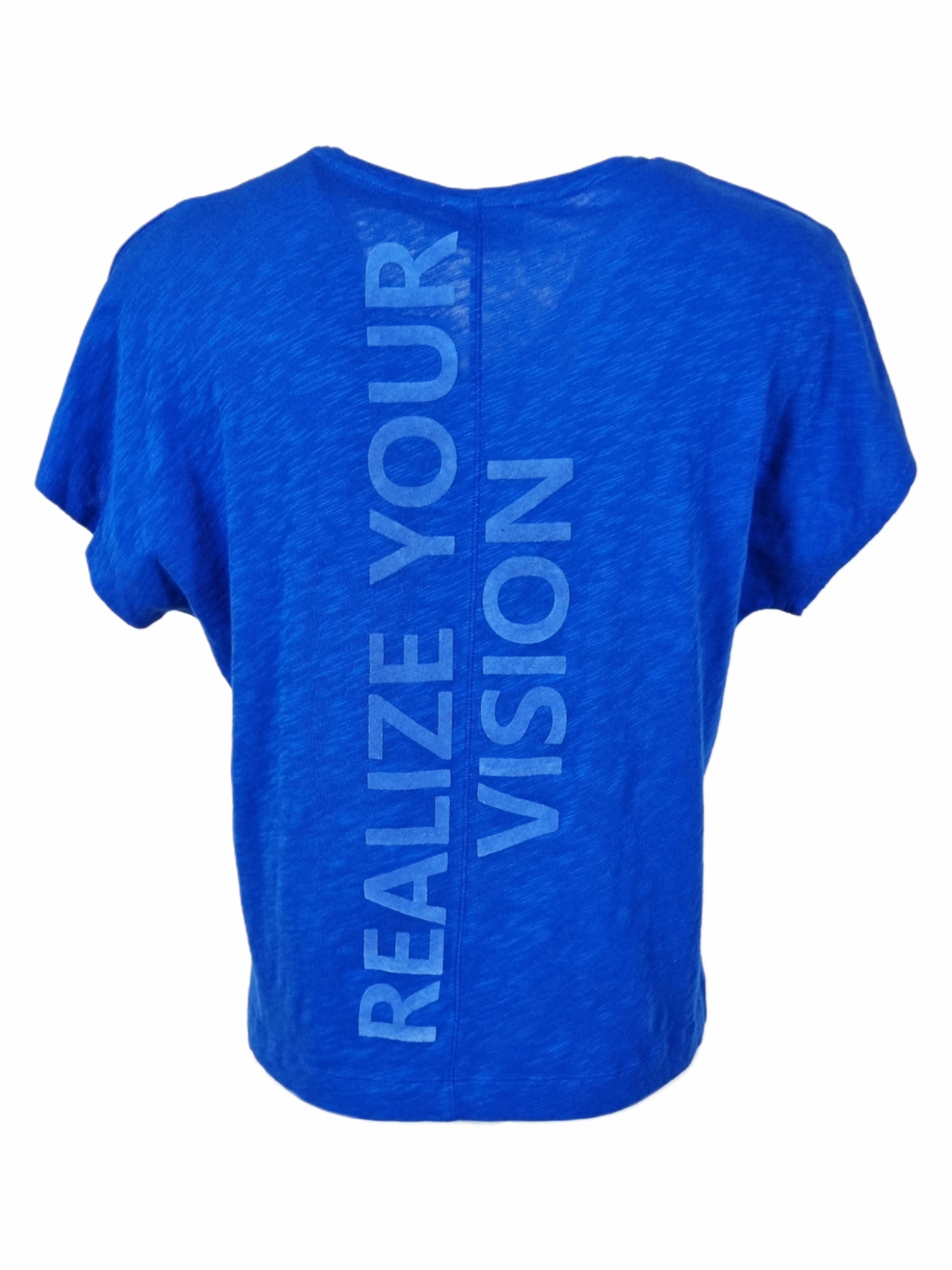 LIKS. Munich Shirt 'Tshirt V-Ausschnitt mit Flockprint' in Blauw