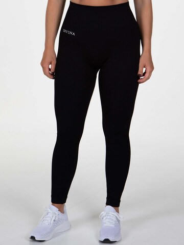 Divina Slimfit Leggings 'Wavy' in Schwarz: Vorderseite