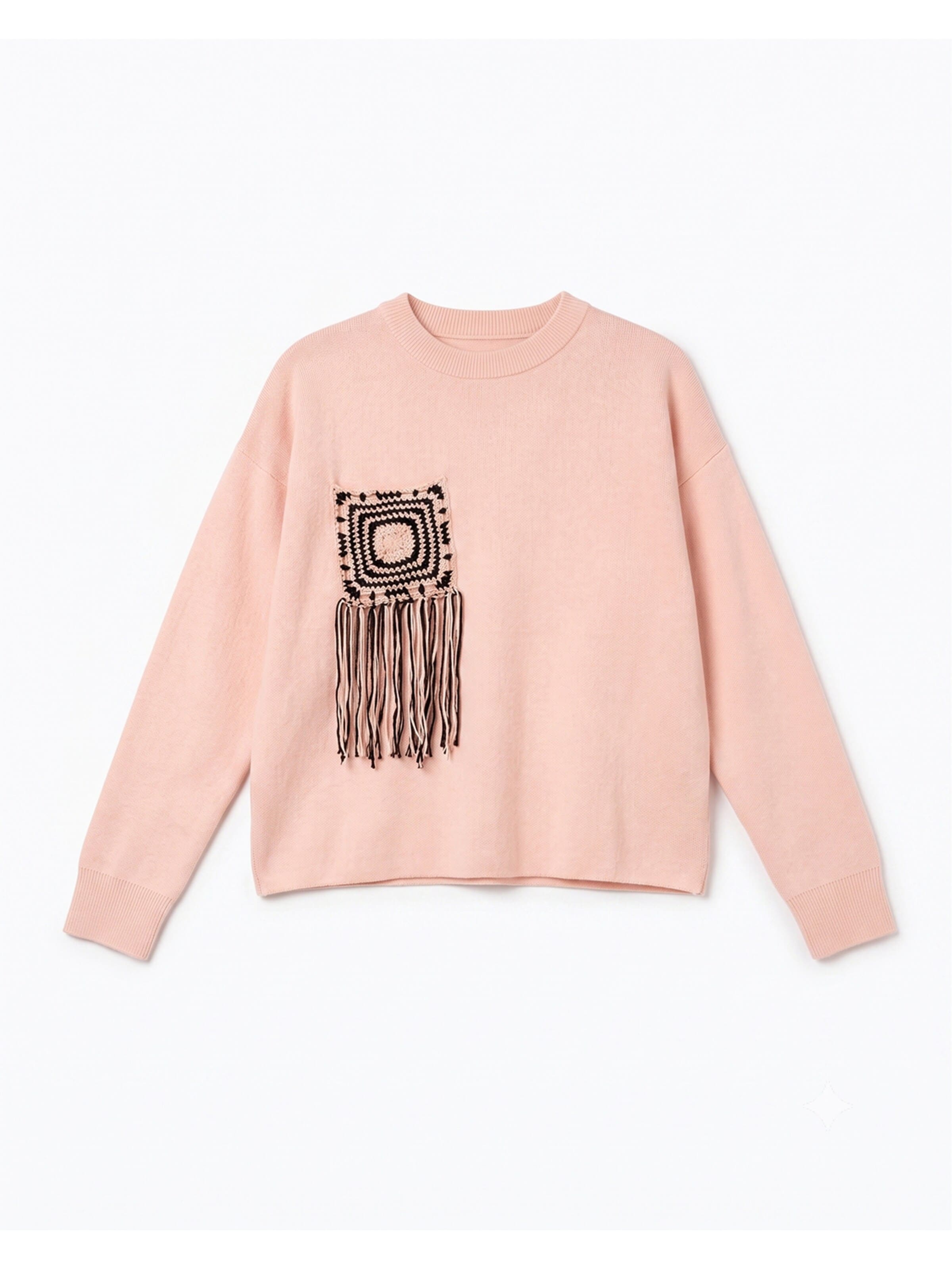 Tantra Pull-over 'Jersey de punto con bolsillo  y  detalle de crochet (ROSA)' en M-L en rose clair, Vue avec produit