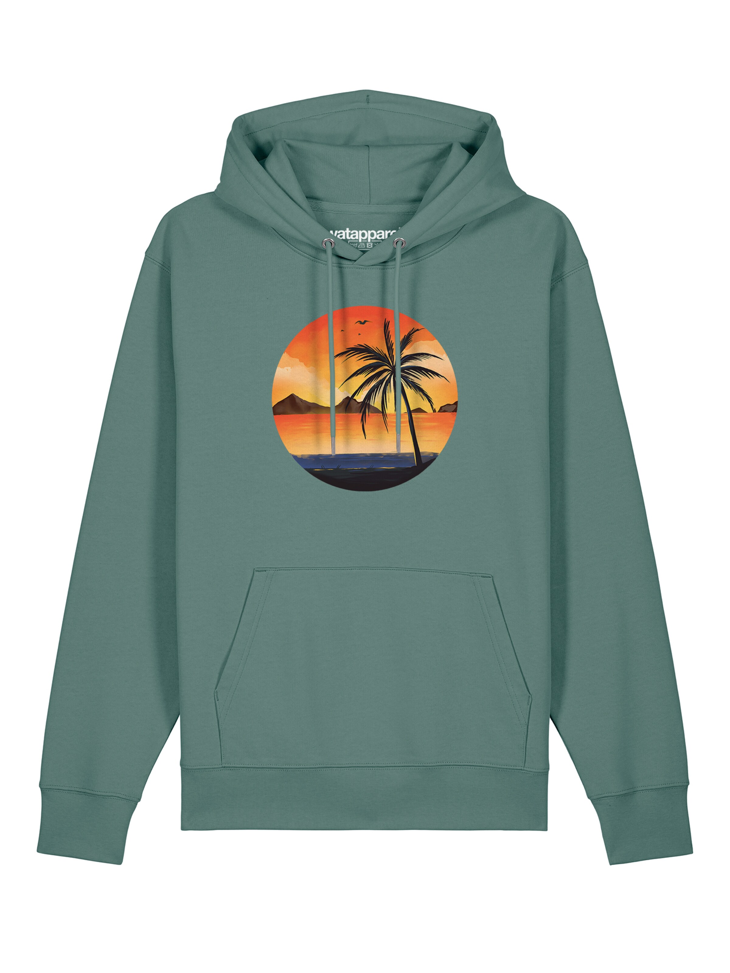 Watapparel Sweatshirt 'Sunset on palm beach' in Grün: Vorderseite