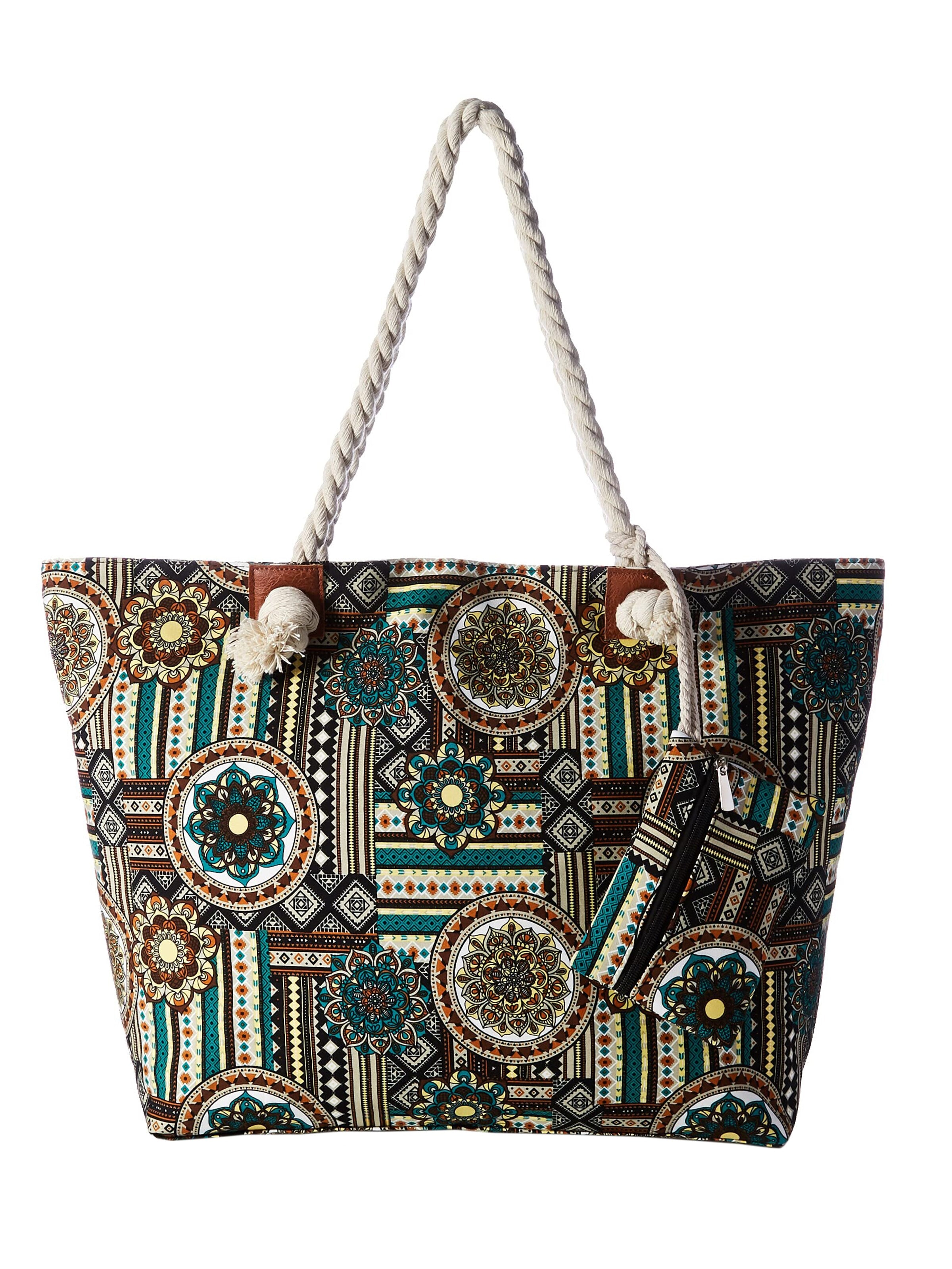 DonDon Beach Bag 'DonDon Strandtasche mit Reißverschluss Shopper Beach bag Badetasche - Paisley' in Brown: front