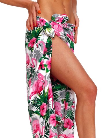Telo da mare 'Flamingo Flowers' di King Kameha in bianco