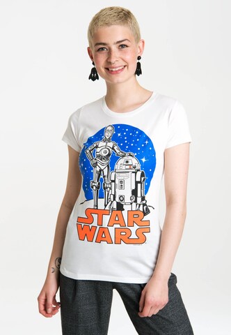 LOGOSHIRT Shirt 'Star Wars Droids' in Wit: voorkant