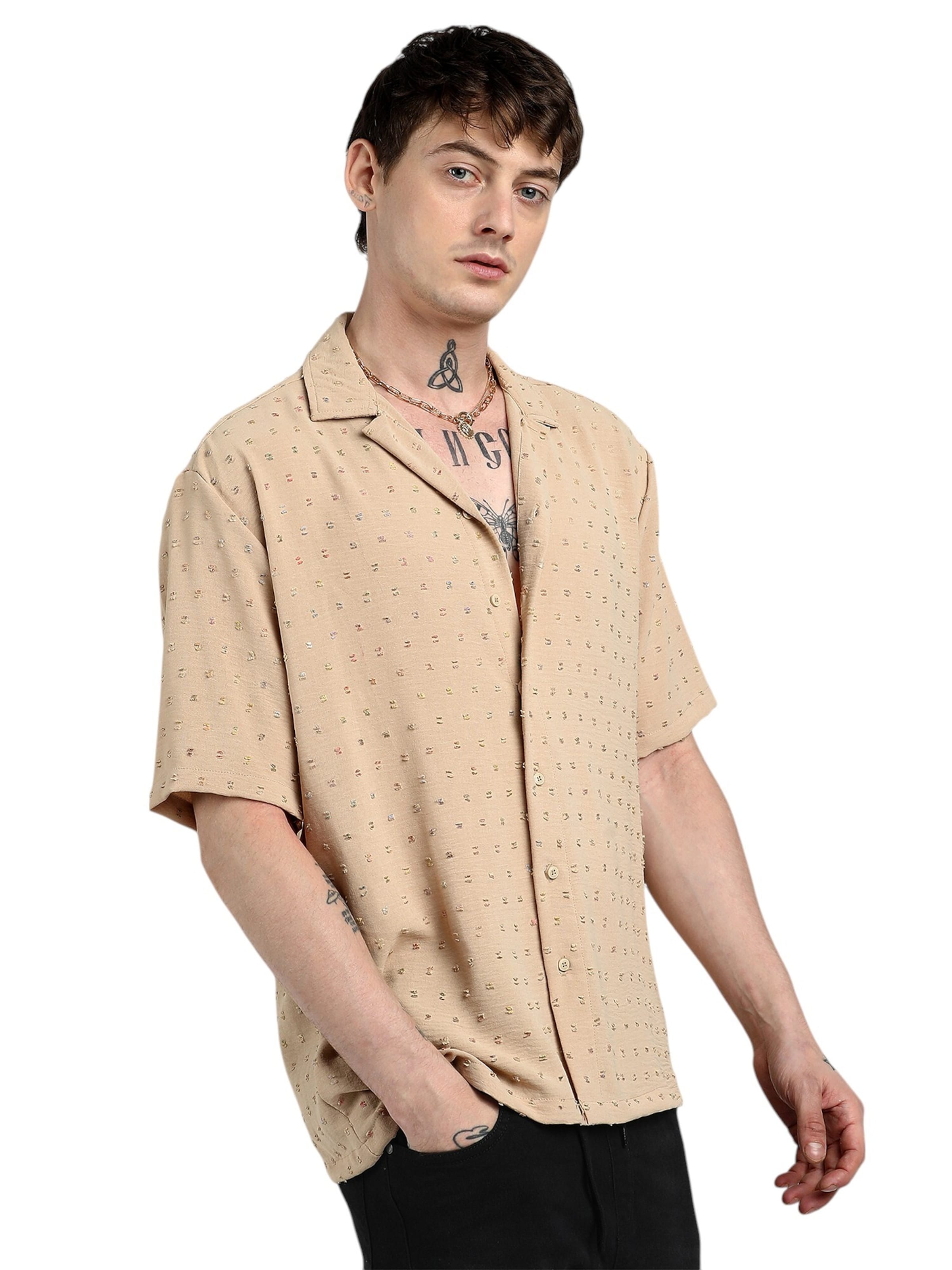 Campus Sutra - Regular Fit Camisa 'Tamra' em bege