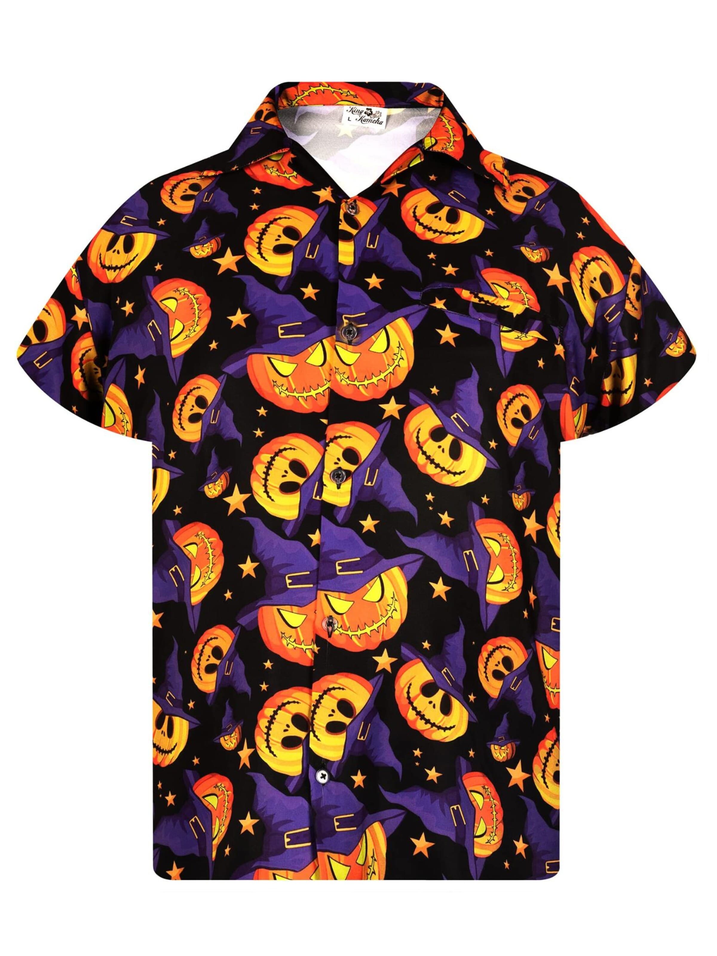Maglietta 'Helloween Pumpkin Hat' di King Kameha in lilla: frontale