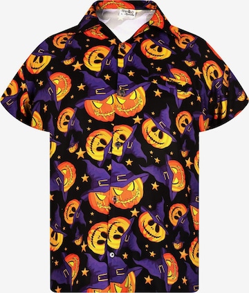 Maglietta 'Helloween Pumpkin Hat' di King Kameha in lilla: frontale