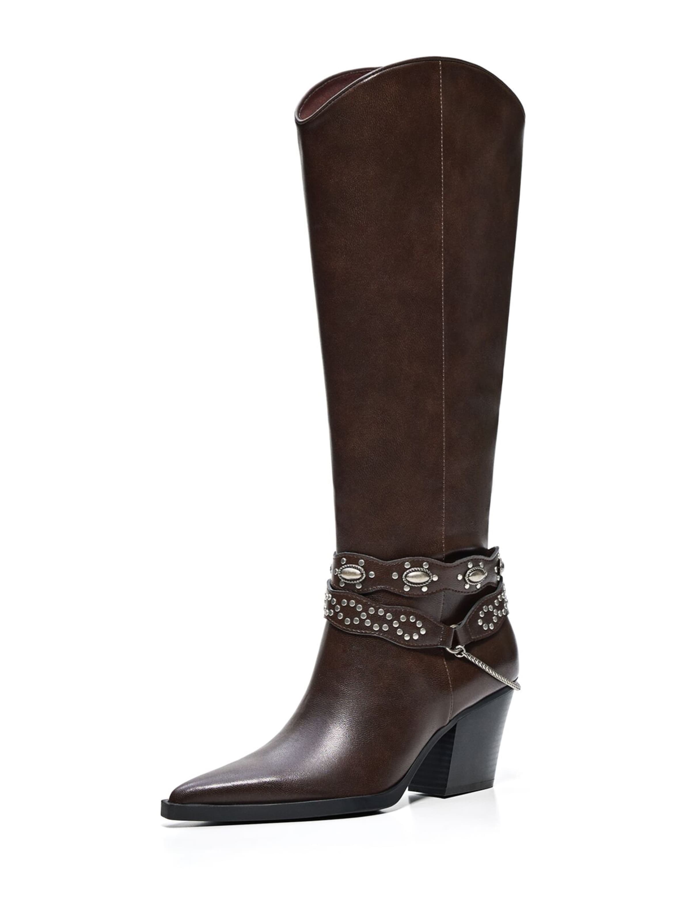 Cizme de cowboy de la Bershka pe maro: față