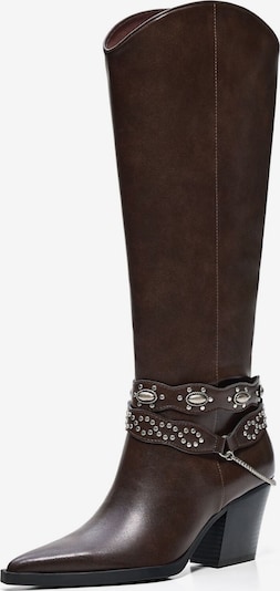 Bershka Kaubojske čizme u tamno smeđa / srebro, Pregled proizvoda