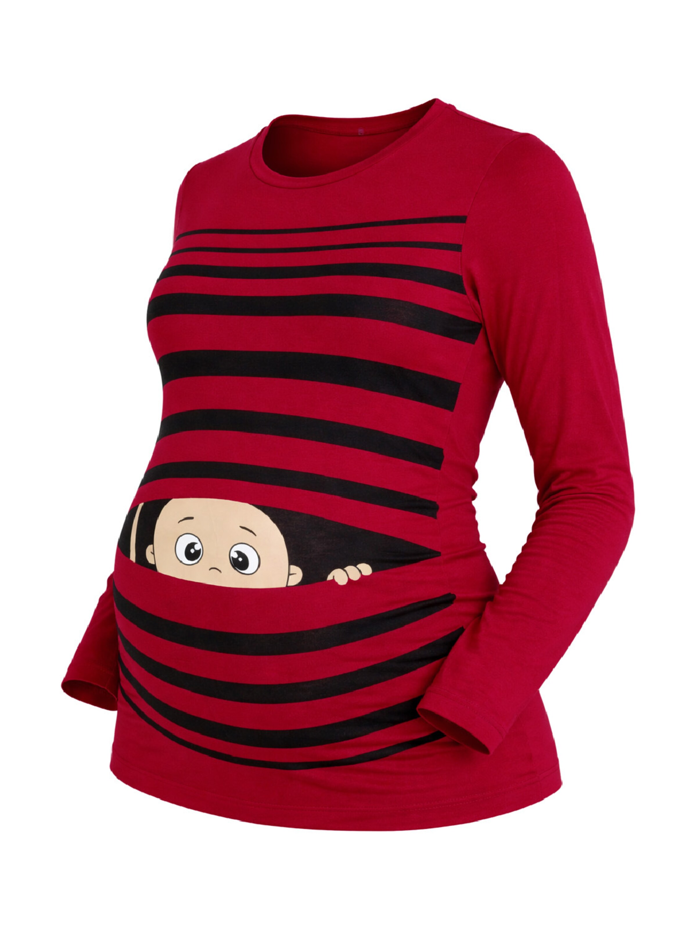 M.M.C. Shirt 'Guck Guck Umstandslangarmshirt' in Red: front