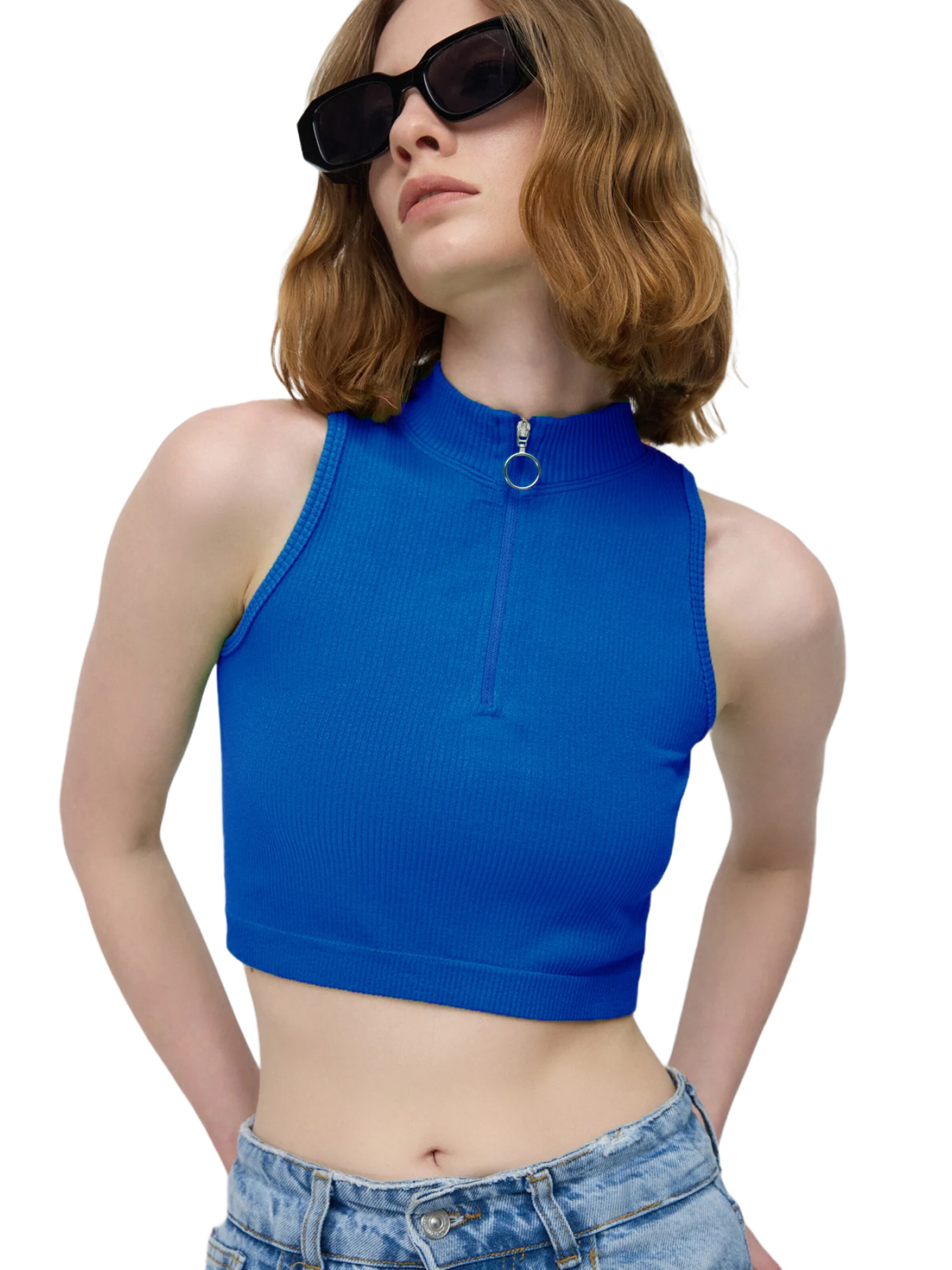 No Matter What Knitted Top in Blue: front