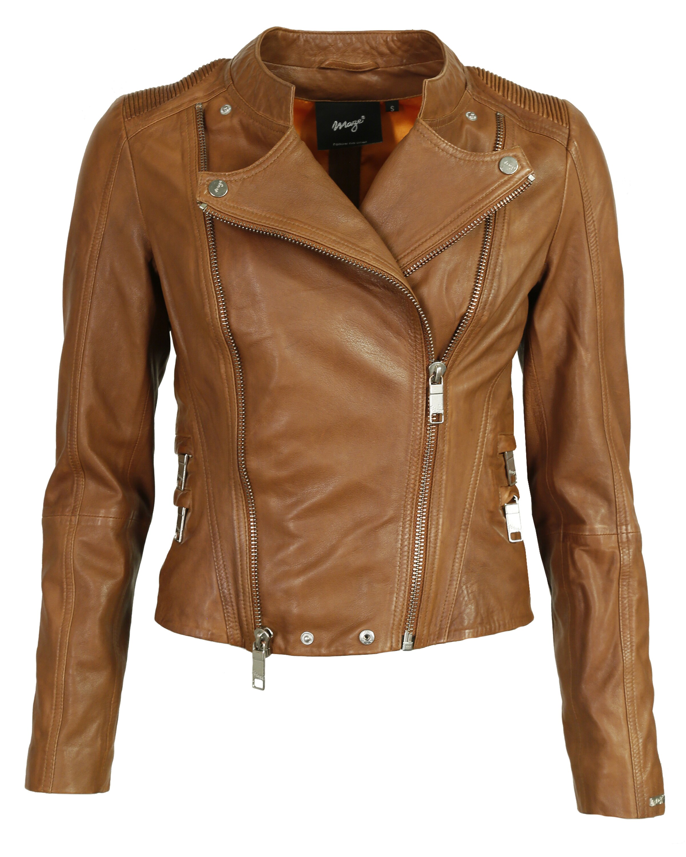 Maze Biker Lederjacke mit auffälligem Innenfutter ' Chrystal ' in Braun: Vorderseite