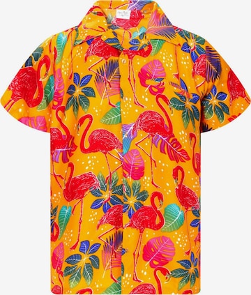 King Kameha Shirt 'Funky Flamingos' in Gelb: Vorderseite