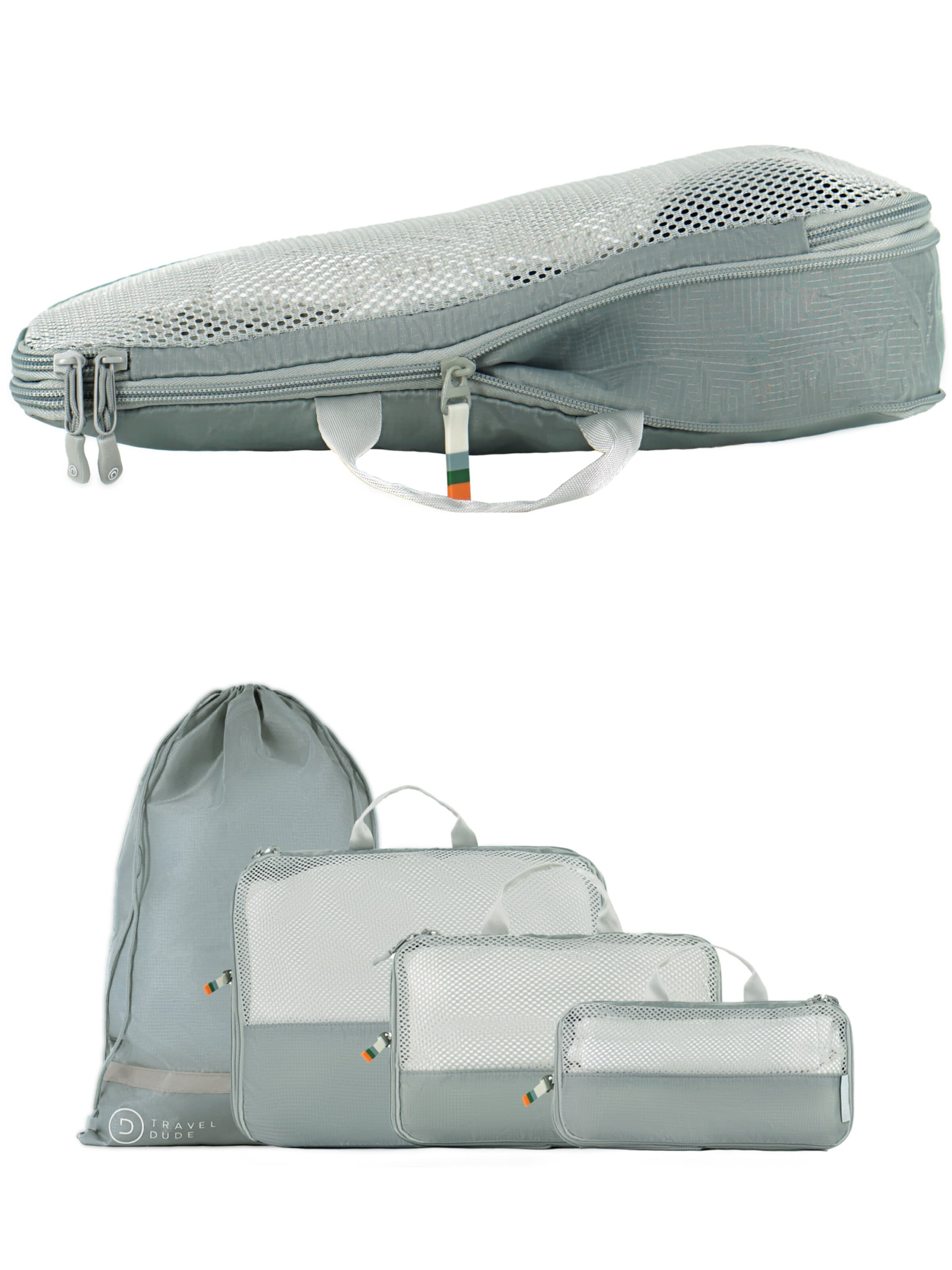Sac de voyage 'Packing Cubes Set 4 Teilig mit Kompression, Packwürfel, Packtaschen Set für Rucksack & Koffer' TRAVEL DUDE en gris : devant