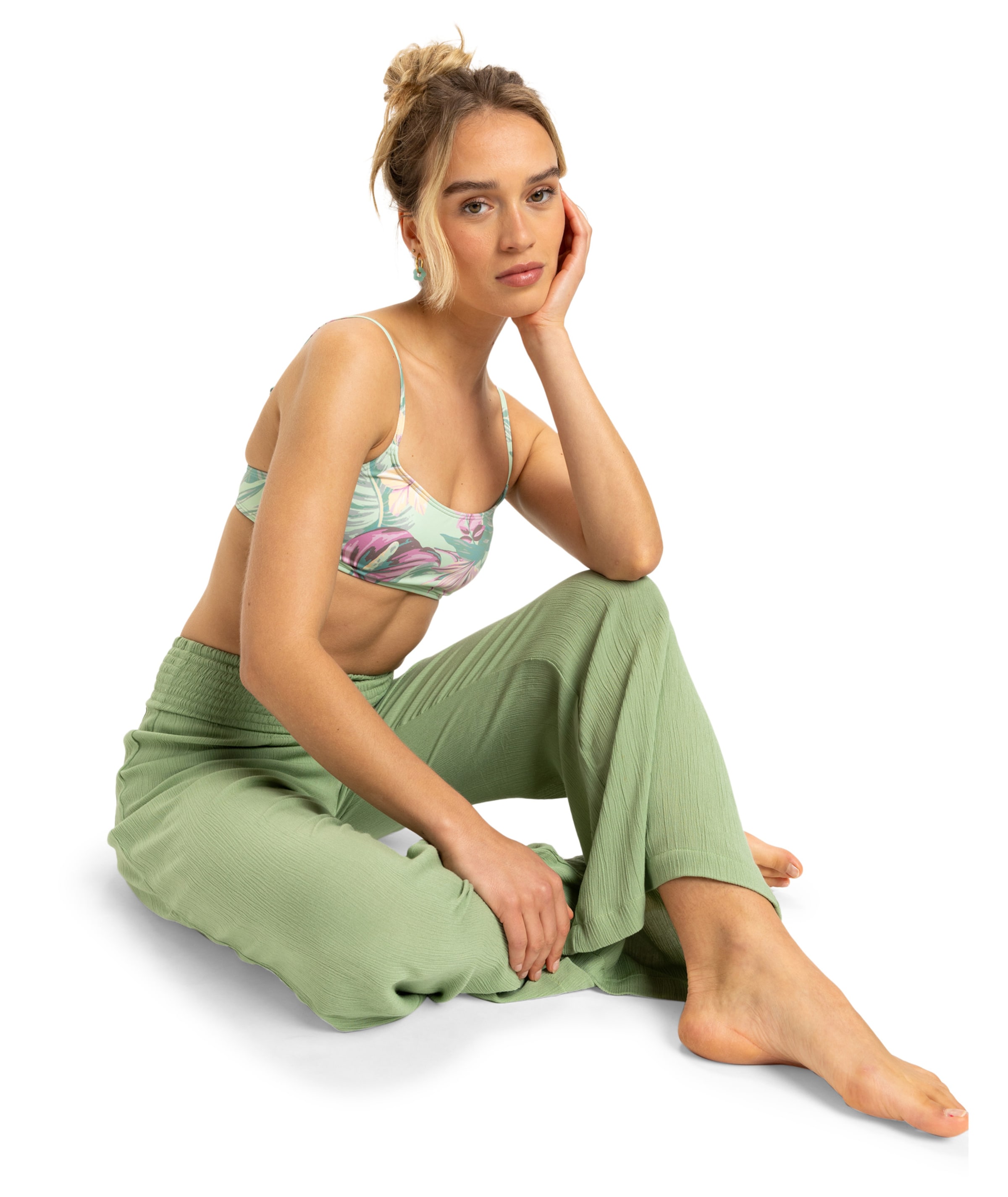 ROXY Wide Leg Sporthose 'Along The Beach' in Grün