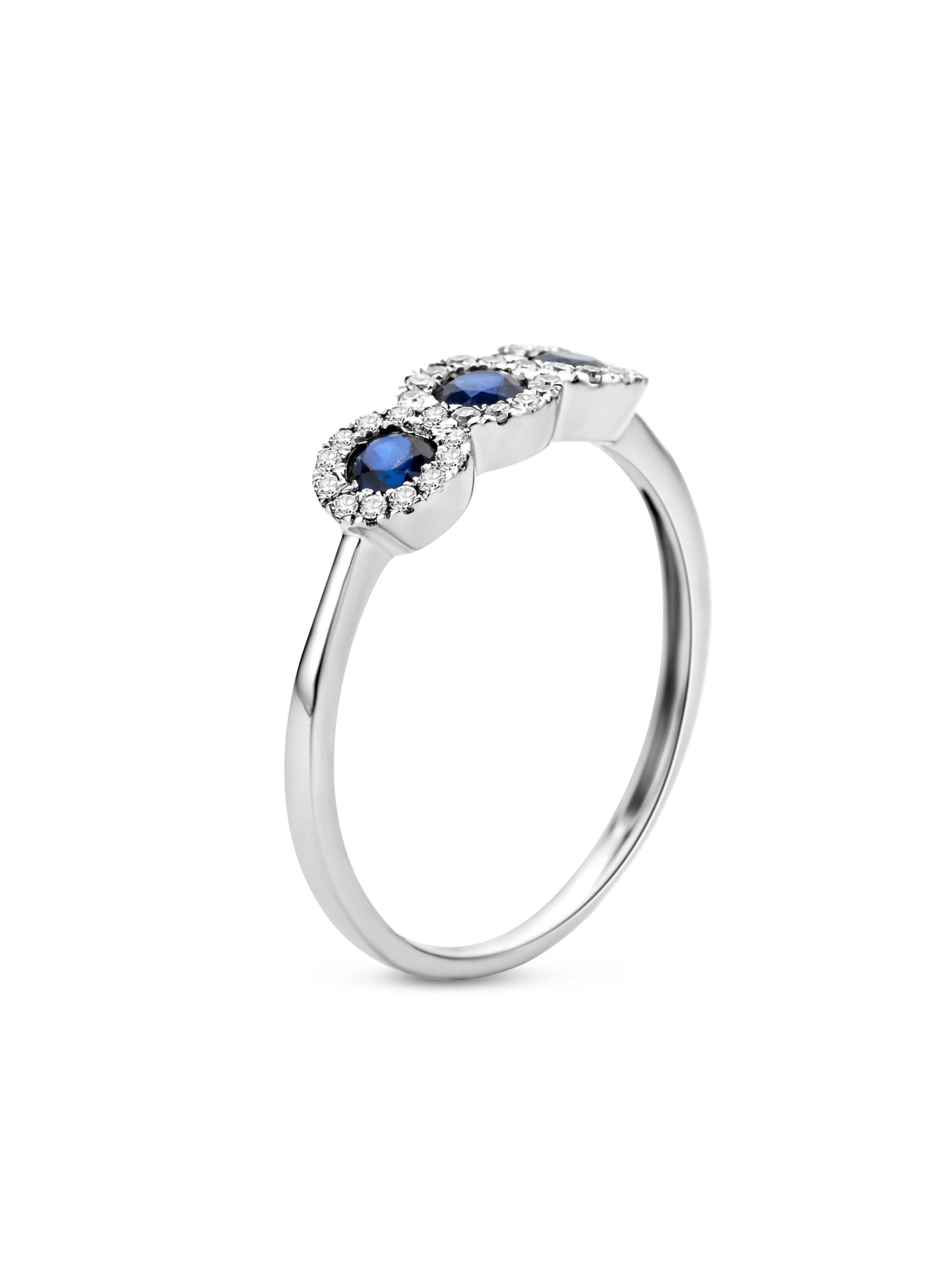 DIAMANT LETERNEL Ring 'Ring aus 375 Weißgold mit Diamant mit Saphir'‌‌ in Silber