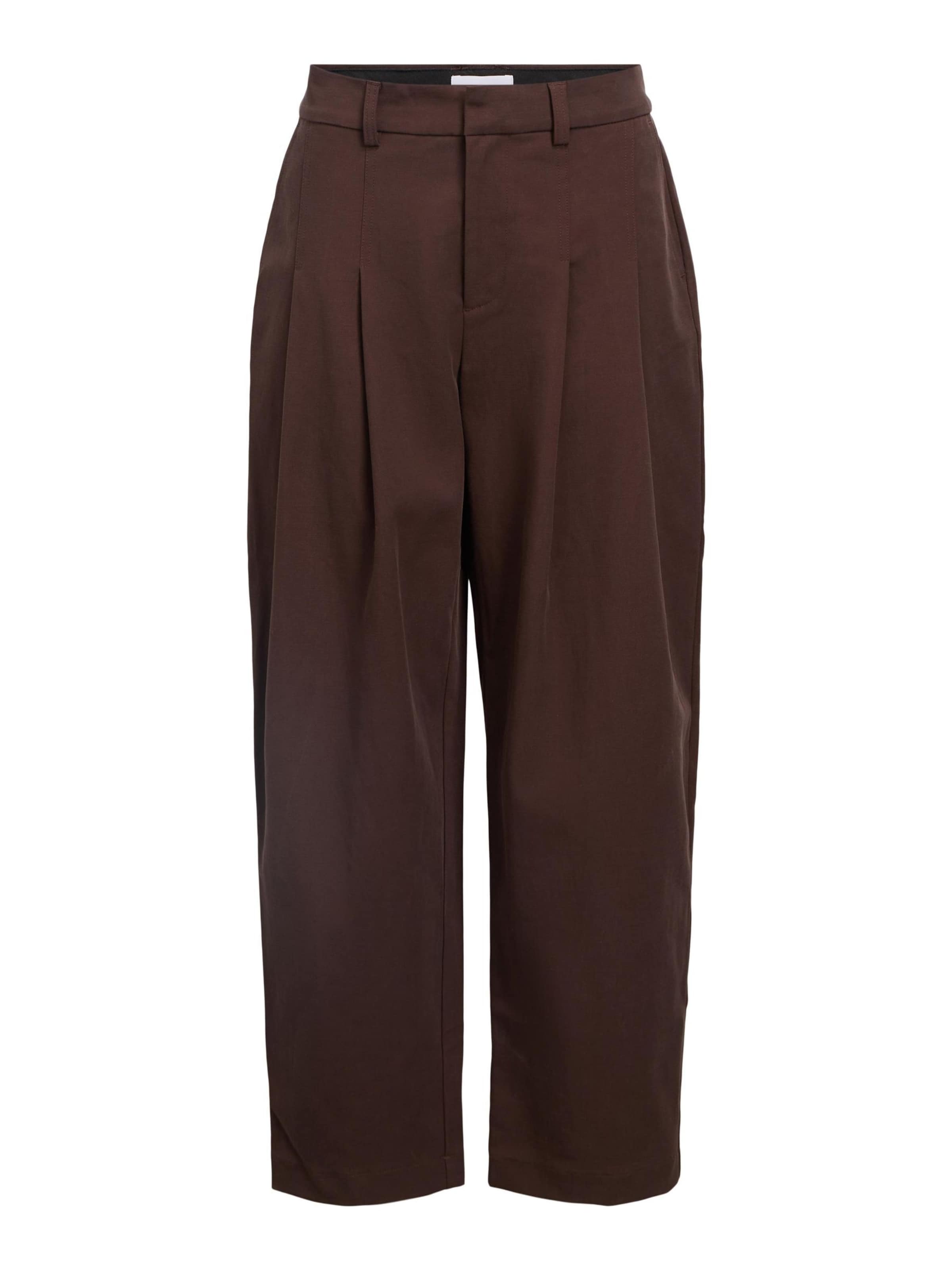 OBJECT regular Bukser med lægfolder i brun: forside