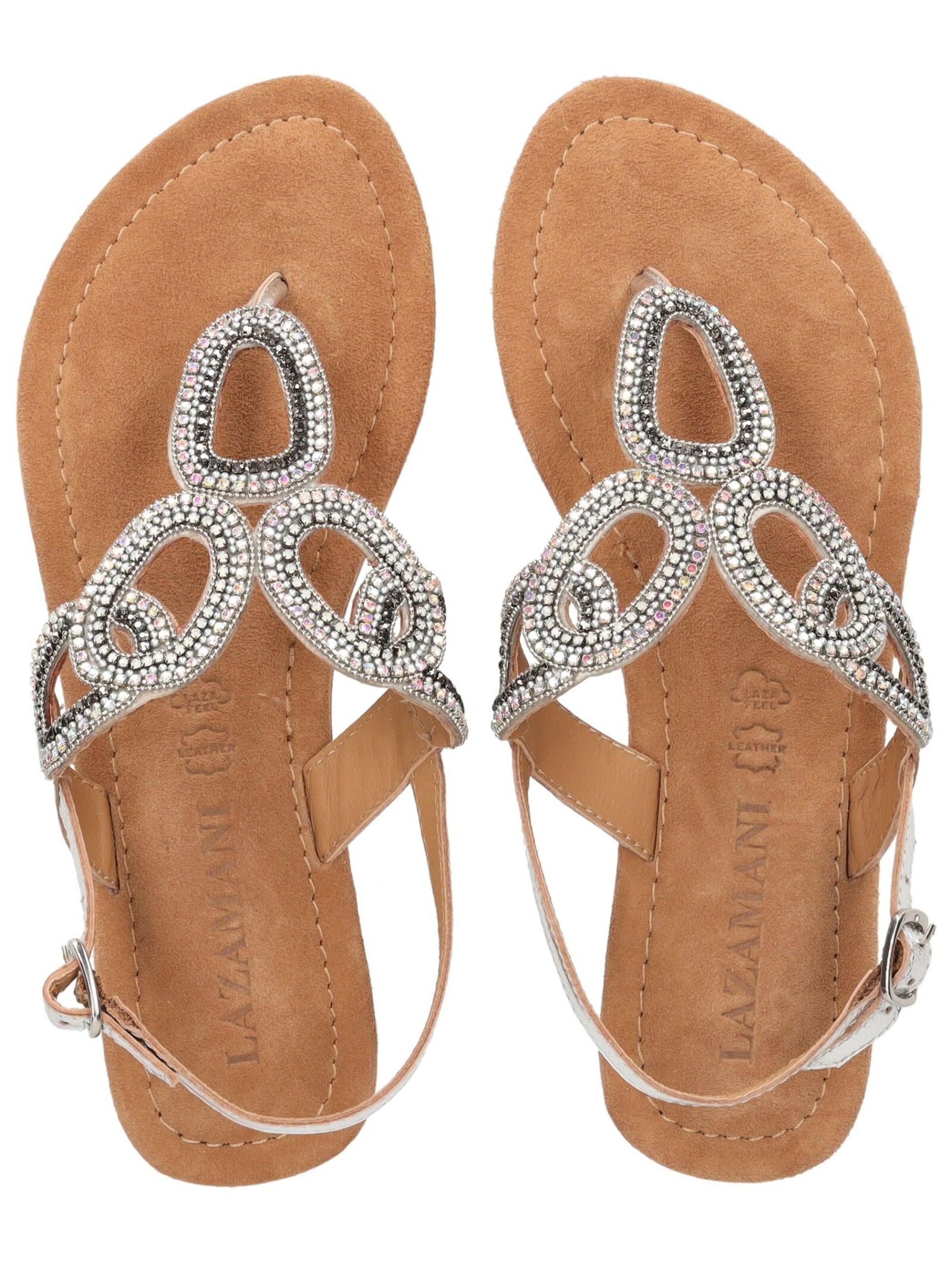 LAZAMANI T-Bar Sandals in Silver