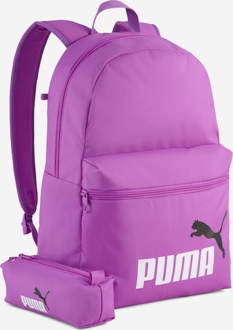 PUMA Set: Rucksack und Mäppchen 'Phase' in Lila: Vorderseite