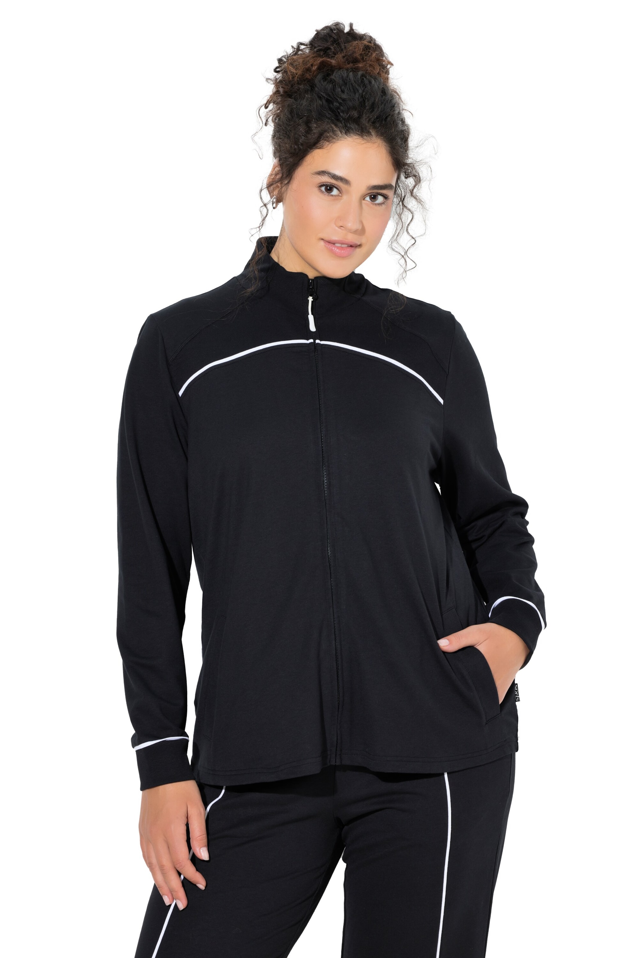 Ulla Popken Sweatvest in Zwart: voorkant