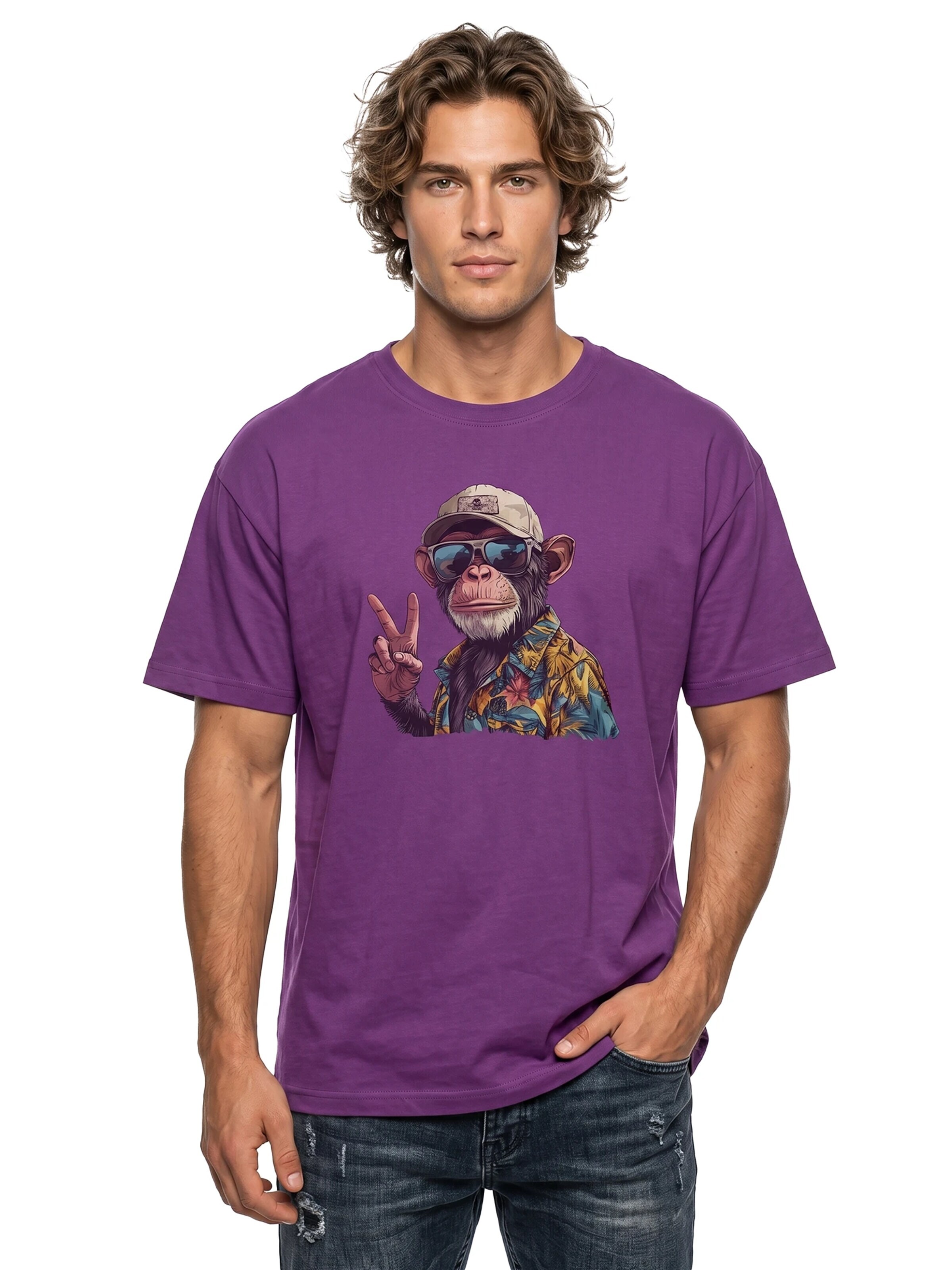 MAKAYA Shirt 'Peace Affe' in Purple