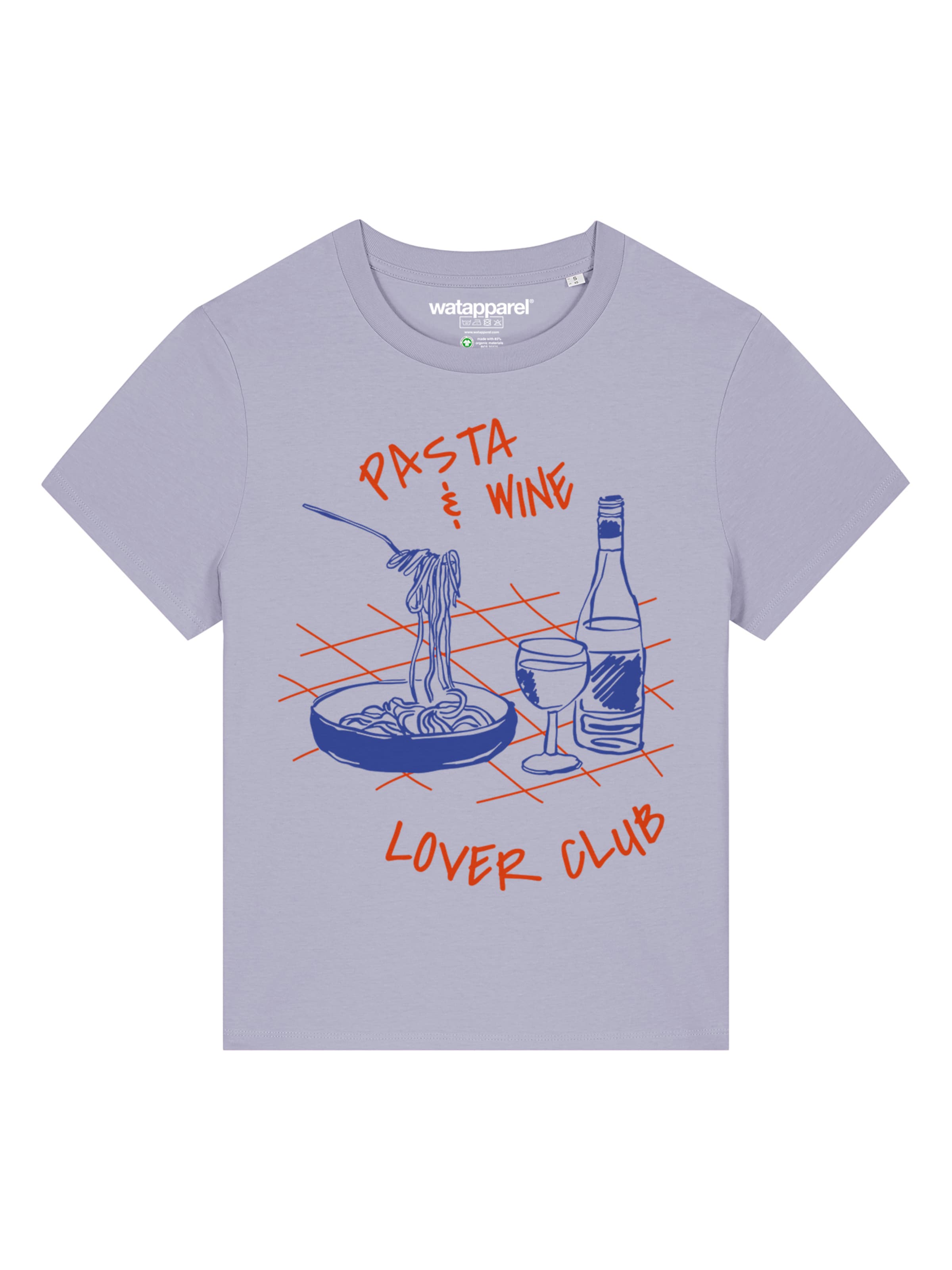 Watapparel T-Shirt 'Pasta Lover Club' in kobaltblau / flieder / rot, Produktansicht