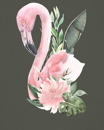 Watapparel Shirt 'Flamingo mit Blumen' in Green