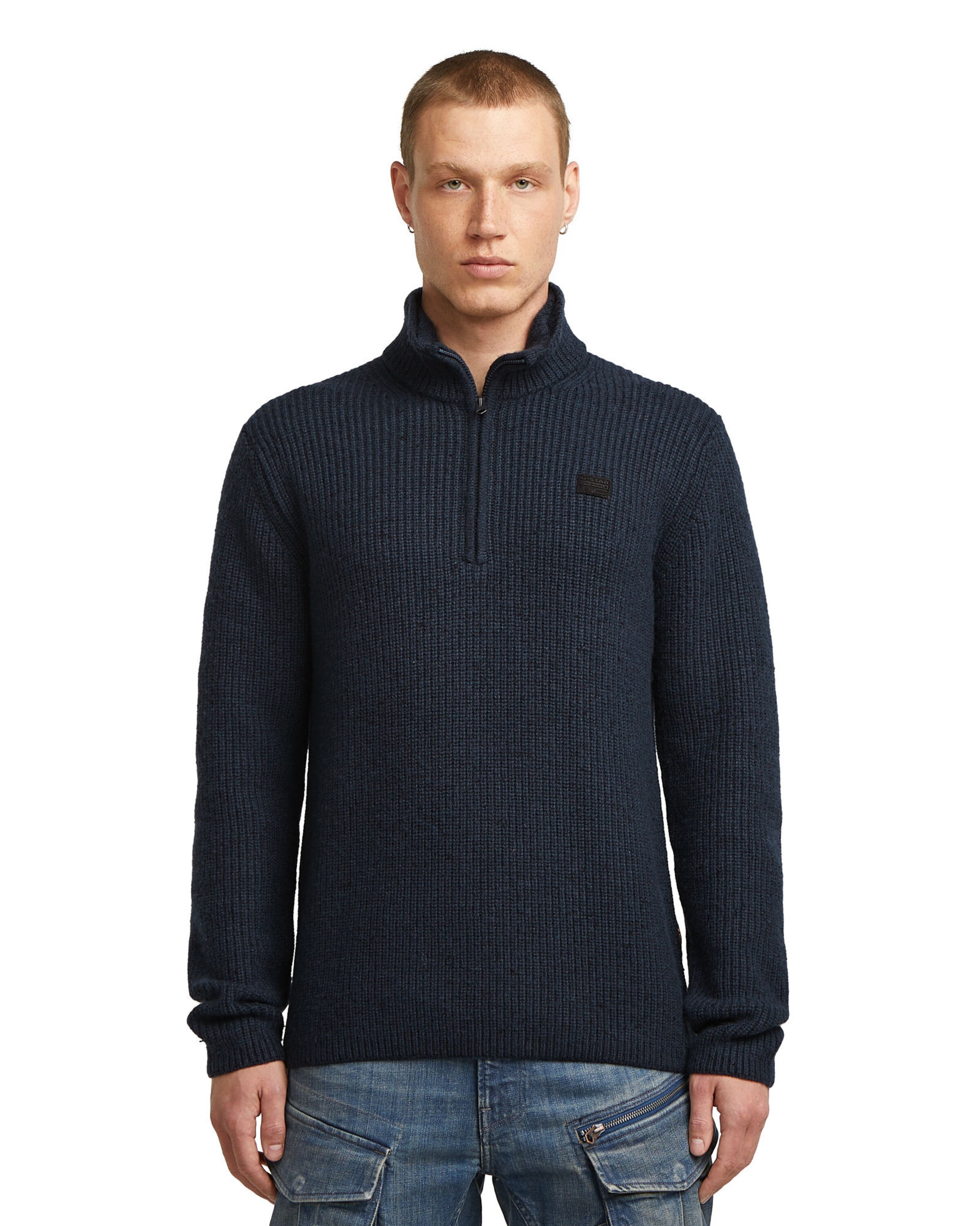 G-STAR Sweater 'Double Collar' in Blue: front